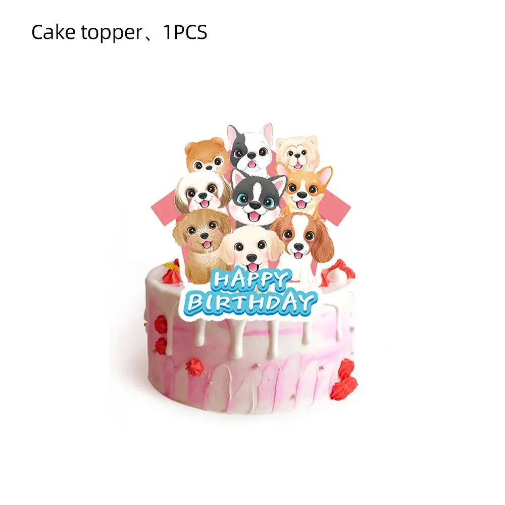 Disposable Tableware, Gift Bags, Backdrop, Cake Topper, Banner & Plates for Girl’s Puppy Party
