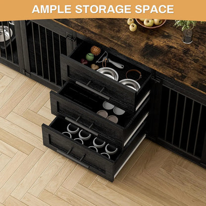 Upgrade your home with this 94.5" double‑kennel dog crate furniture — built for large dogs and designed to blend beautifully with your space. This heavy, premium wooden unit features two spacious kennels, four built‑in