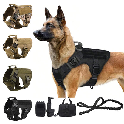 Adjustable Tactical Dog Vest with Leash & Accessory Pouches, Training & Walking Tactical Dog Vest Set – Large Breeds.