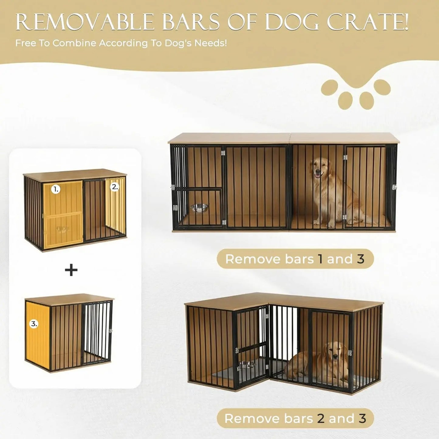 Upgrade your home with this large double dog crate furniture — a heavy‑duty wooden kennel that doubles as a stylish TV stand. Designed for two large breeds, it features an adjustable divider, spacious dual‑kennel layout
