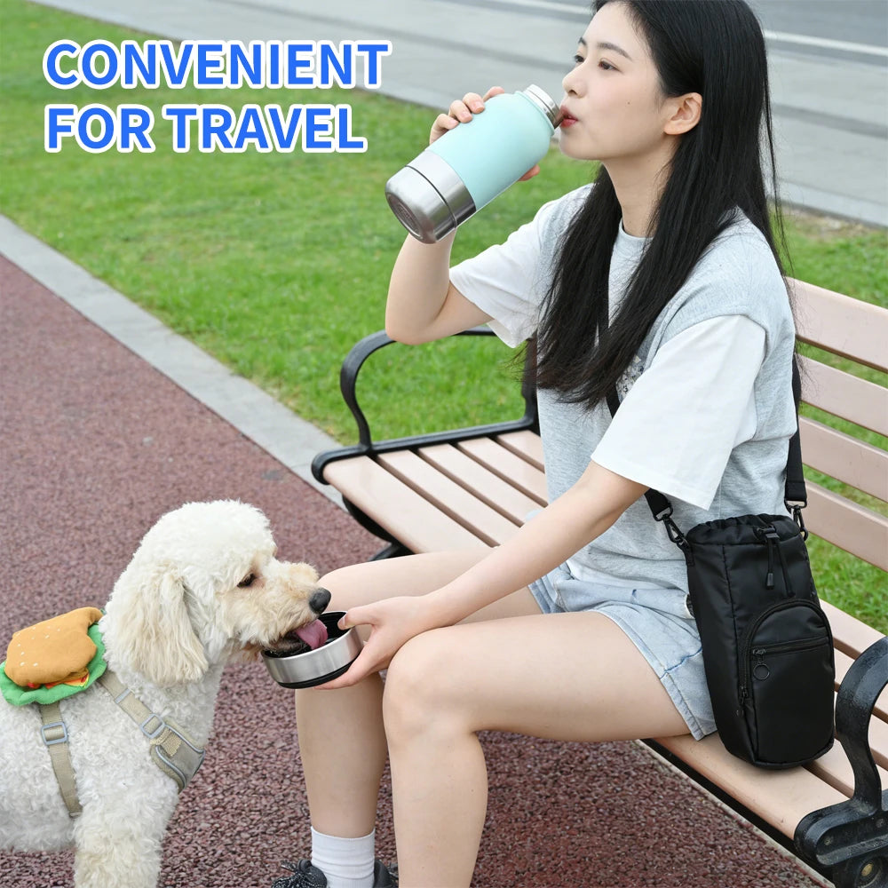 32Oz Portable 3 in 1 Pet Water Bottle Stainless Steel Pet Feeder Travel Outdoor