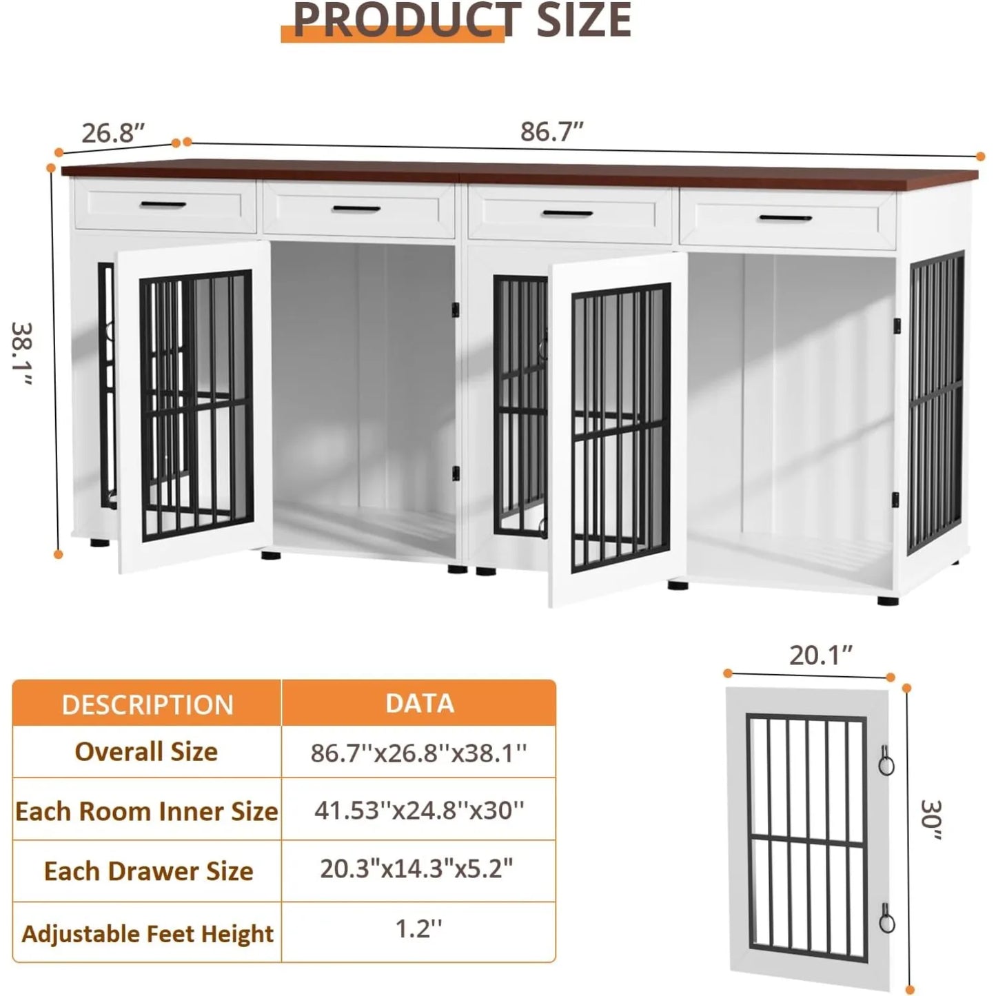 Transform your space with this extra‑large 86.7" double dog crate furniture — a stylish wooden kennel that doubles as a modern TV stand. Built for two large dogs, it features a removable divider, heavy‑duty construction