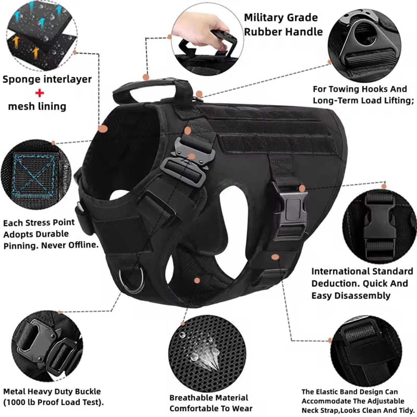 Adjustable Tactical Dog Vest Set for Medium/Large Dogs