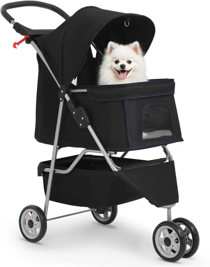Pet Stroller with Mesh Windows & Storage