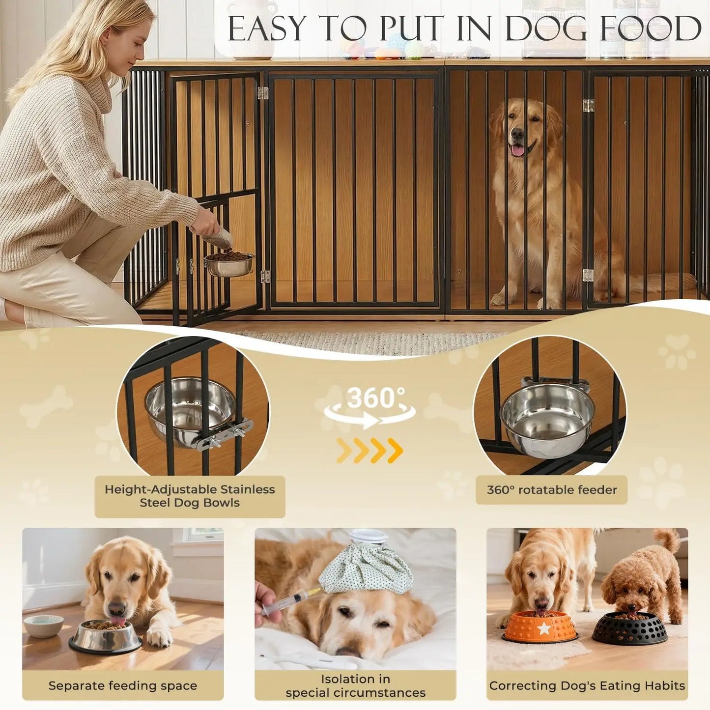 Upgrade your home with this large double dog crate furniture — a heavy‑duty wooden kennel that doubles as a stylish TV stand. Designed for two large breeds, it features an adjustable divider, spacious dual‑kennel layout