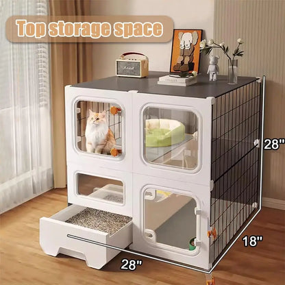 Detachable Metal Cat Cage with Litter Box