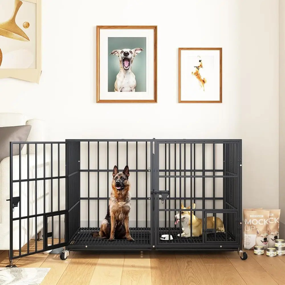 Give your large dog secure, long‑lasting comfort with this heavy‑duty metal crate. Available in 42, 48, and 54 inches, it’s built with reinforced steel, an indestructible frame, and smooth lockable wheels for easy indoo