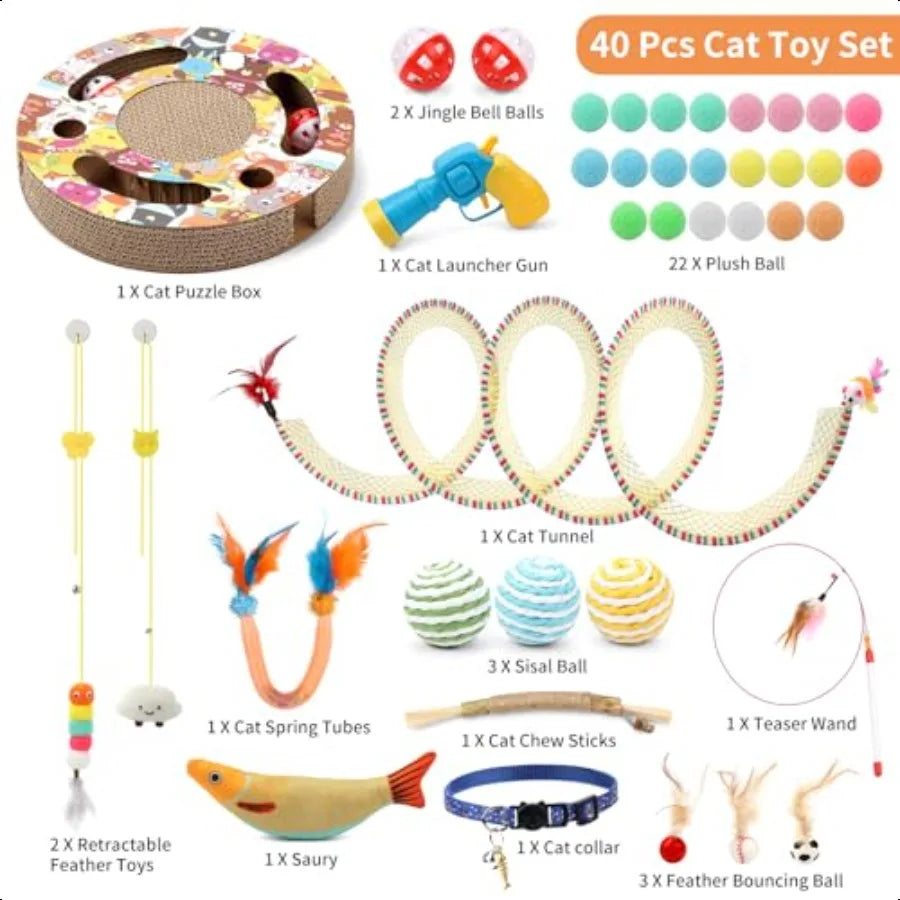 40 Pieces Cat Toys for Indoor Interactive Set with Scratcher & Catnip