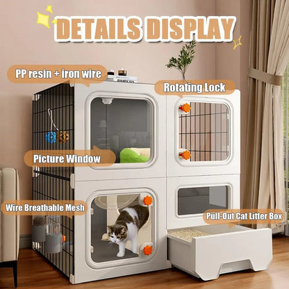 Detachable Metal Cat Cage with Litter Box
