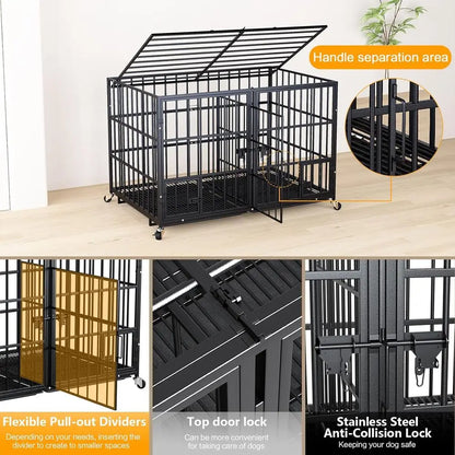Give your large dog secure, long‑lasting comfort with this heavy‑duty metal crate. Available in 42, 48, and 54 inches, it’s built with reinforced steel, an indestructible frame, and smooth lockable wheels for easy indoo