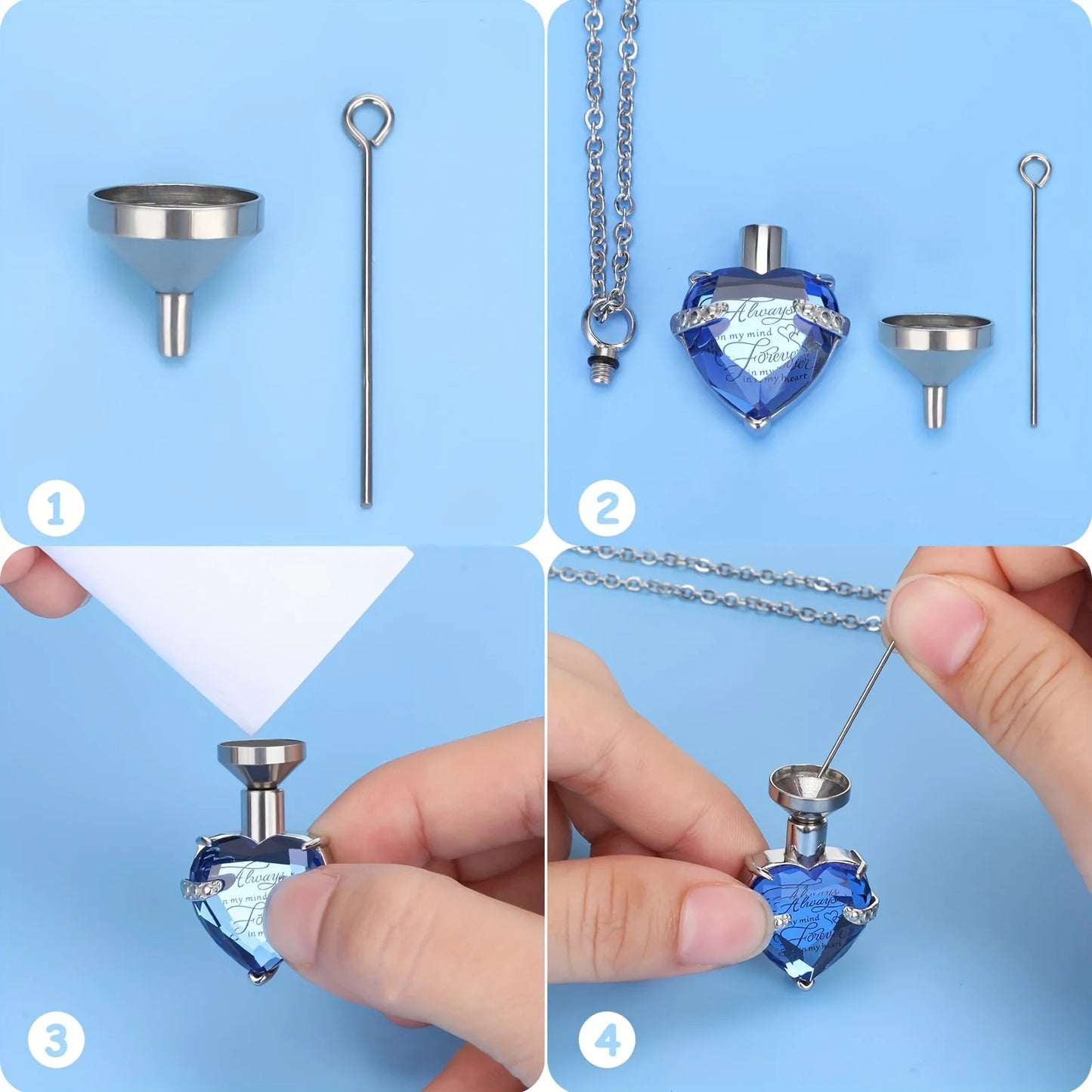 3pcs Cremation Jewelry Heart/Bar/Cylinder Urn Necklaces for Ashes for Women Men Stainless Steel Urn Locket for Human Ashes