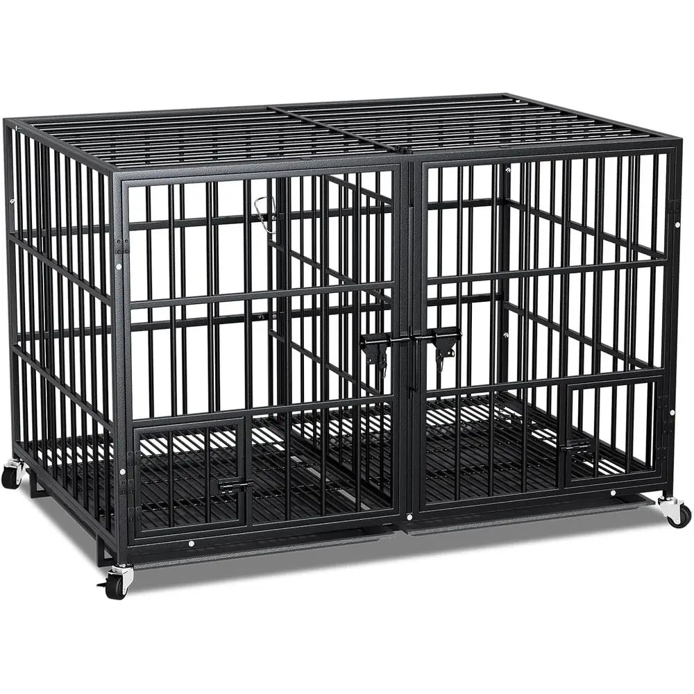 Give your large dog secure, long‑lasting comfort with this heavy‑duty metal crate. Available in 42, 48, and 54 inches, it’s built with reinforced steel, an indestructible frame, and smooth lockable wheels for easy indoo