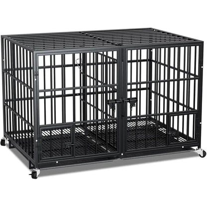Give your large dog secure, long‑lasting comfort with this heavy‑duty metal crate. Available in 42, 48, and 54 inches, it’s built with reinforced steel, an indestructible frame, and smooth lockable wheels for easy indoo