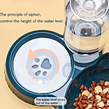 Pet Bowls With Water Feeder, 3 In 1 Design Tilted Cat Water and Food Bowl Set