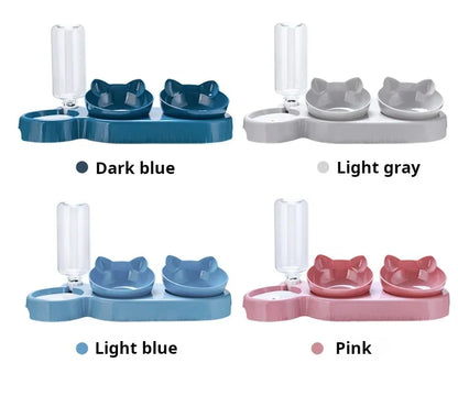 Pet Bowls With Water Feeder, 3 In 1 Design Tilted Cat Water and Food Bowl Set