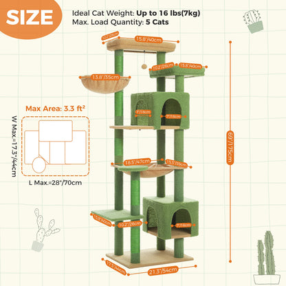 Sturdy Multi-Level Cat Tree Tower with Hammock, Condo & Perch