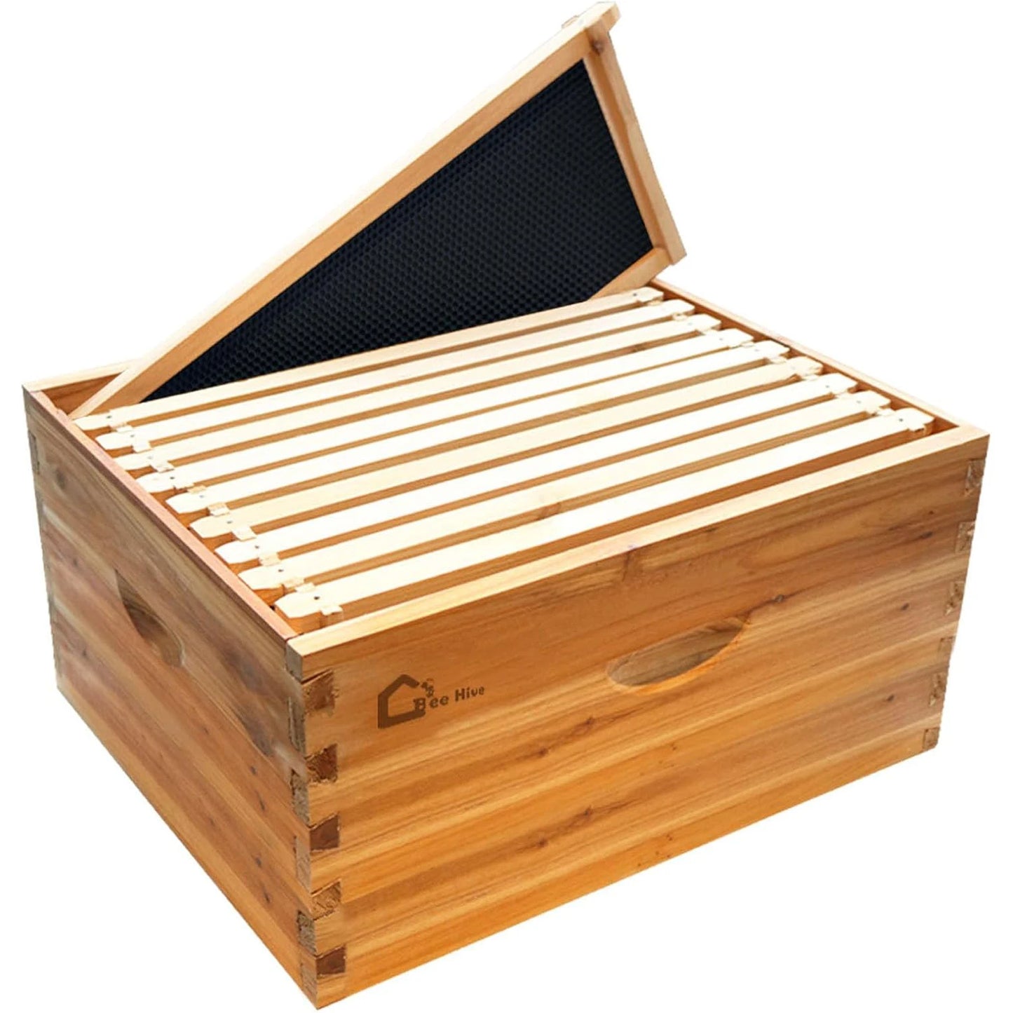 10‑Frame Deep Brood Box, wax‑coated, Langstroth‑style, unassembled. Deep Brood Box Kit – Wax‑Coated with Frames & Wax Foundations.