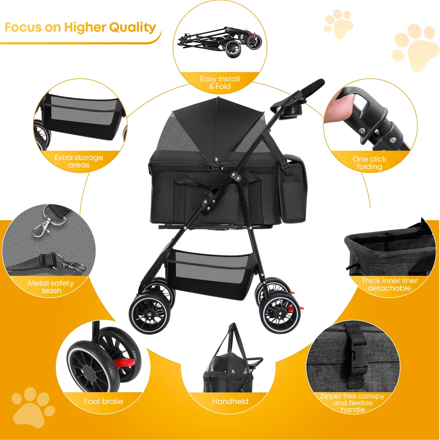 3‑in‑1 Pet Stroller with Removable Carrier