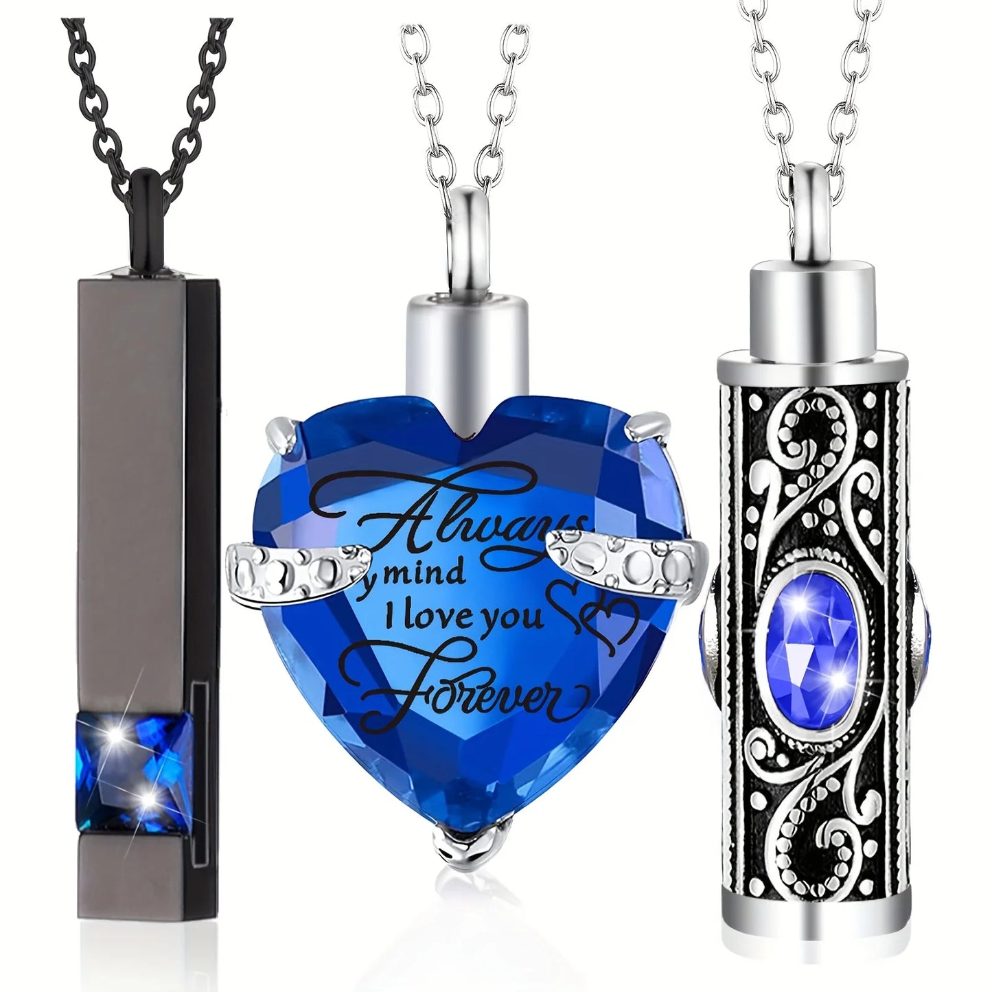 3pcs Cremation Jewelry Heart/Bar/Cylinder Urn Necklaces for Ashes for Women Men Stainless Steel Urn Locket for Human Ashes