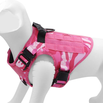 Heavy‑Duty Pink Camo Dog Harness with Control Handle, Pink Military Dog Harness Set – Training, Walking, Hunting.