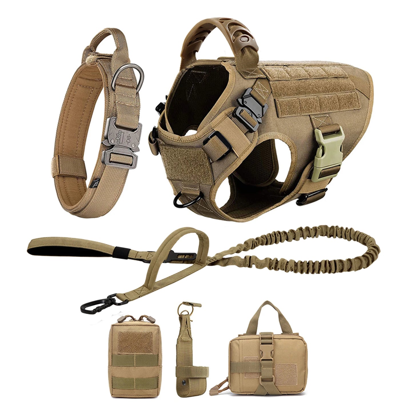 Train, walk, and handle your large dog with confidence using this durable harness and leash set. Designed for German Shepherds, Malinois, and other strong breeds, it offers secure control, a comfortable fit, and a sturdy coll