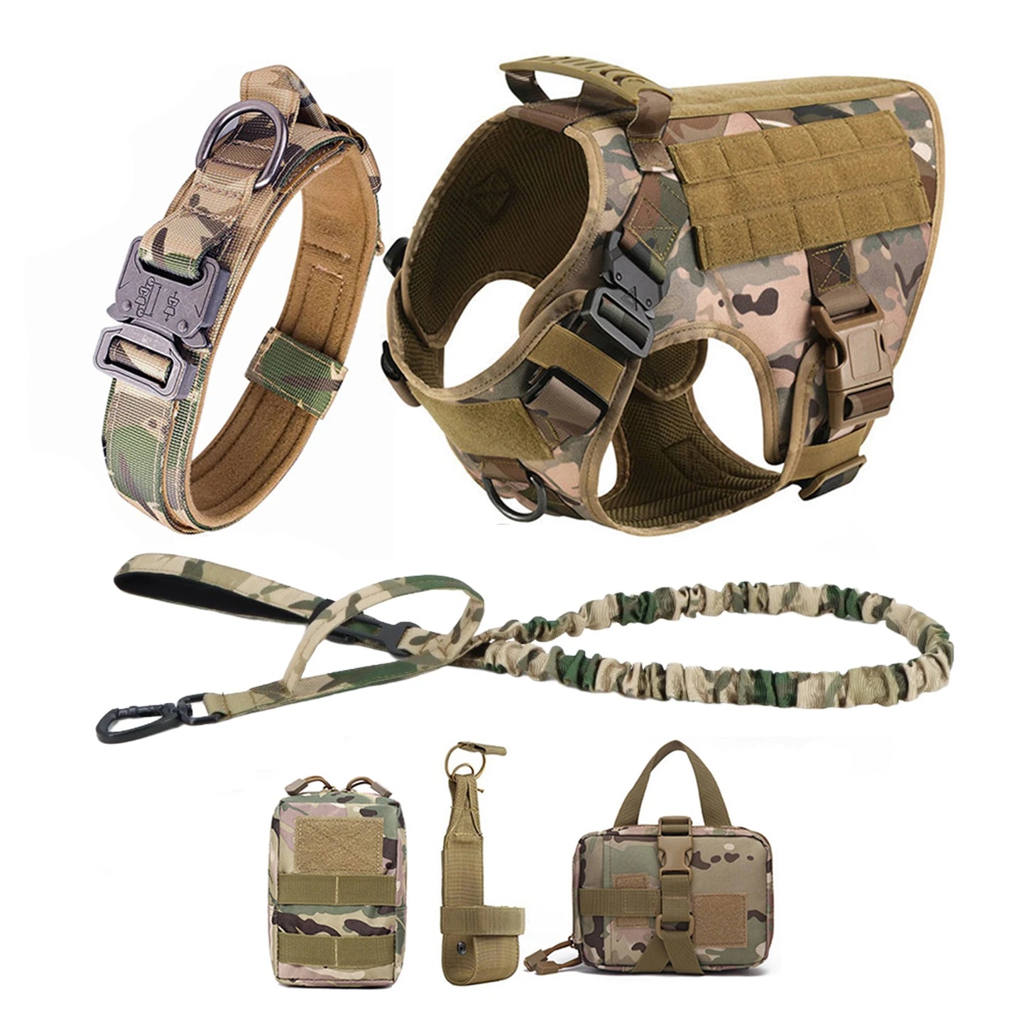 Adjustable Tactical Dog Vest with Leash & Accessory Pouches, Training & Walking Tactical Dog Vest Set – Large Breeds.