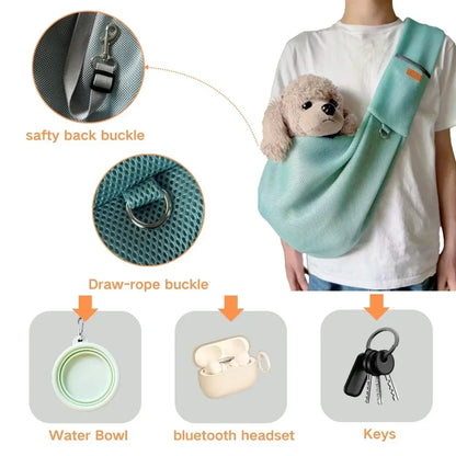 Pet Dog Sling Carrier Bag Crossbody Mesh Breathable Shoulder Bags Outdoor Travel Portable Cat Puppy Sling Bag Tote Pet Supplies