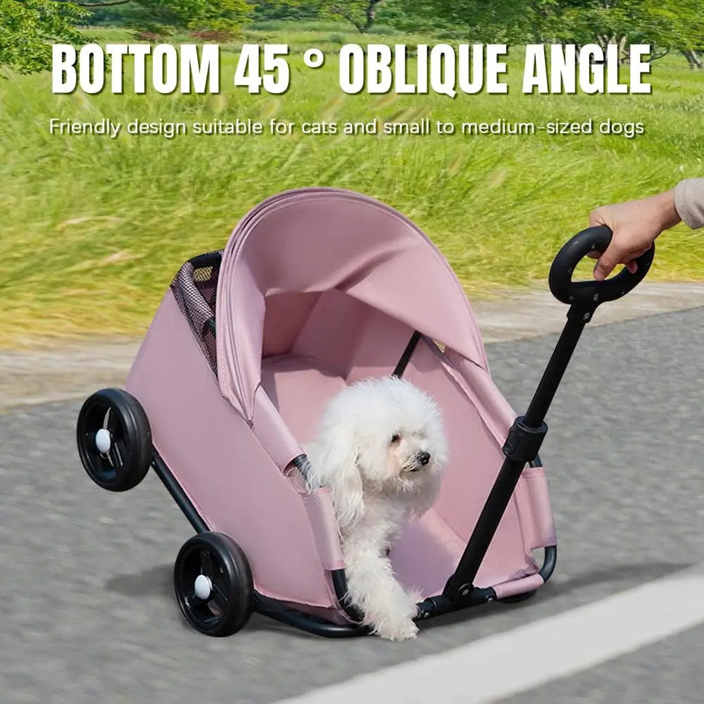 Pink Pet Stroller with Mesh & Sunshade for Small Pets Outdoor Adventures