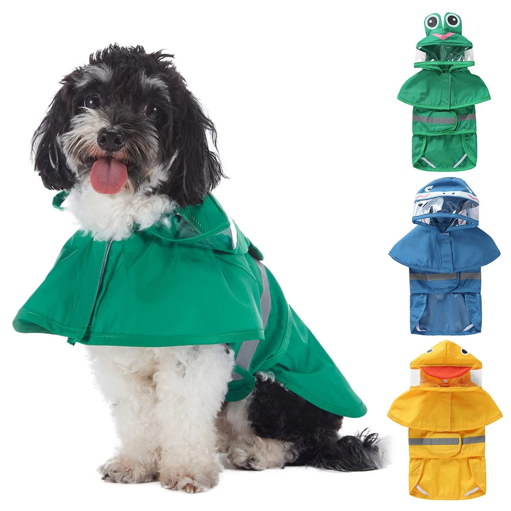 Hooded Dog Raincoat with Reflective Trim