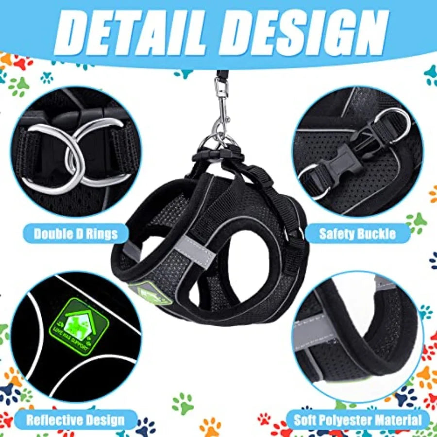 6 Pcs Small Dogs and Cats Harness with Retractable Leash and Bowknot