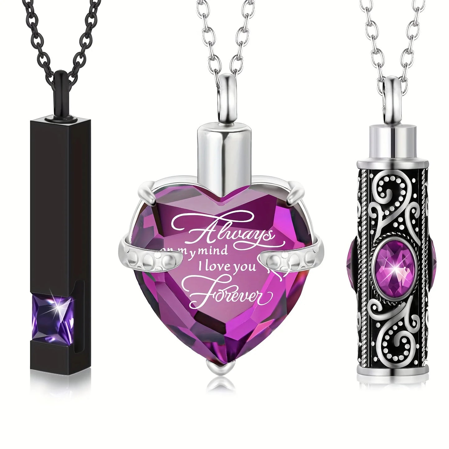 3pcs Cremation Jewelry Heart/Bar/Cylinder Urn Necklaces for Ashes for Women Men Stainless Steel Urn Locket for Human Ashes