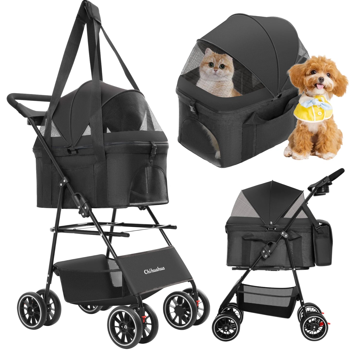 3‑in‑1 Pet Stroller with Removable Carrier
