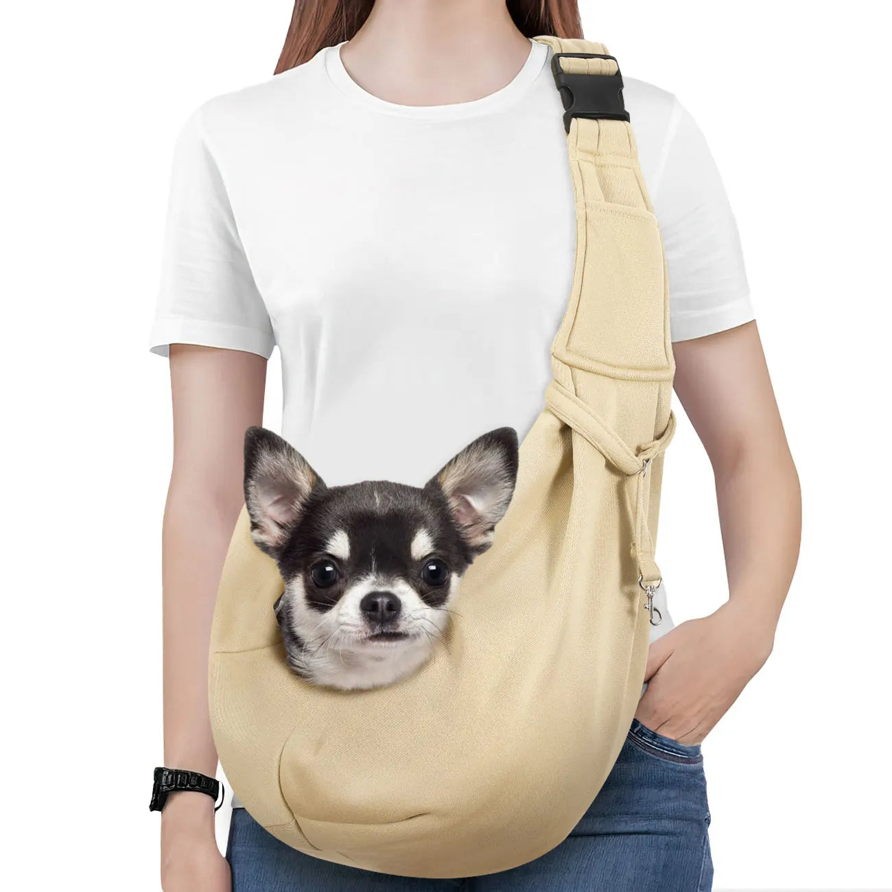 Pawaboo Small Dog Sling Carrier Reversible Hands-Free Adjustable Strap Buckle