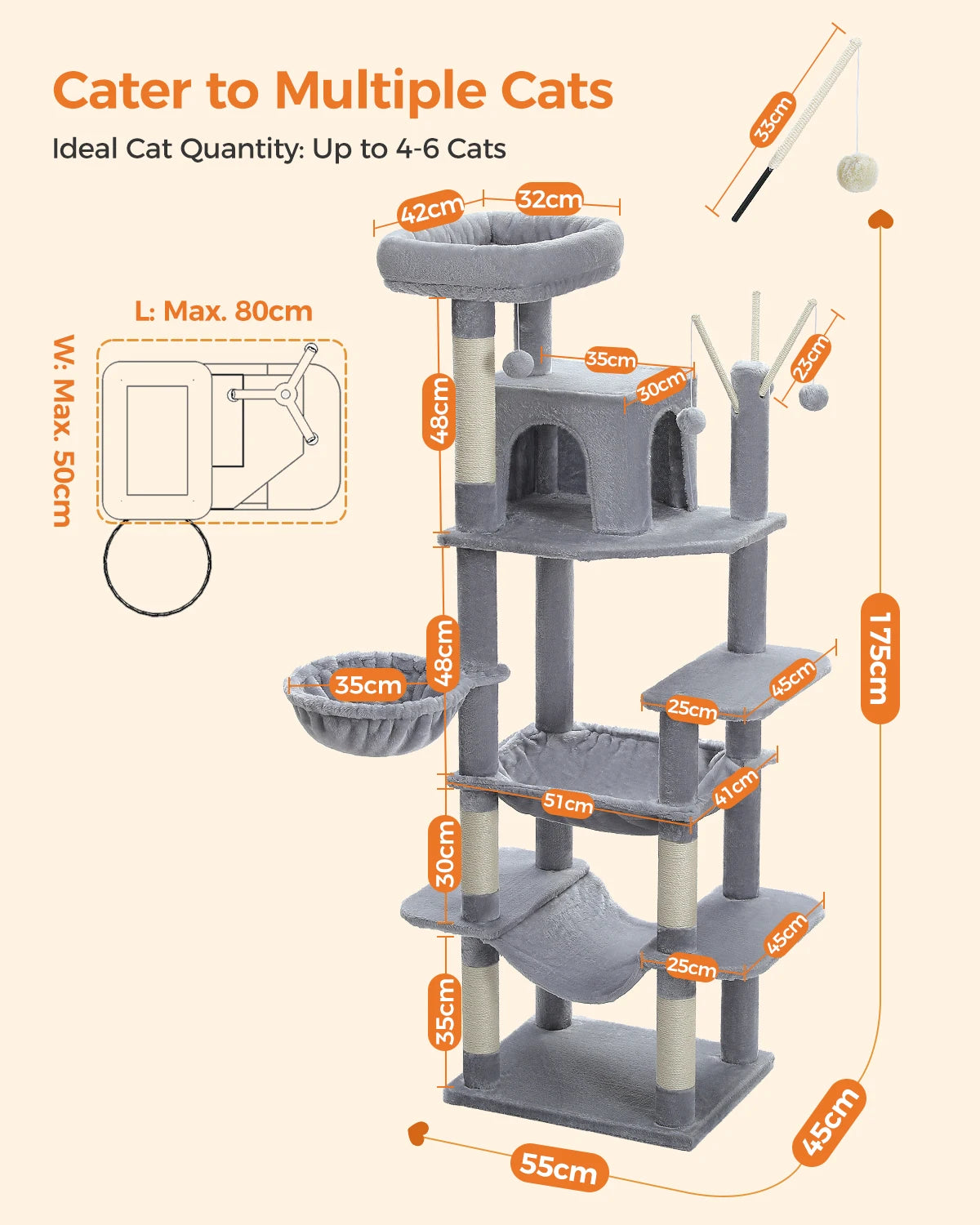 Sturdy Multi-Level Cat Tree Tower with Hammock, Condo & Perch